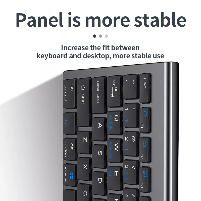 Close-up of a keyboard with text highlighting panel stability