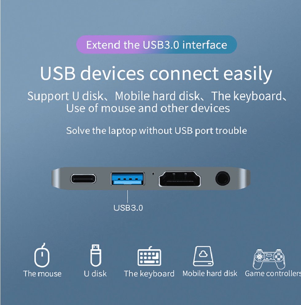 USB hub with USB3.0 interface on a blue background