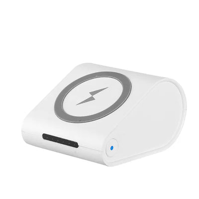 White electronic device with a circular component on a white background. Wireless Charger Pad