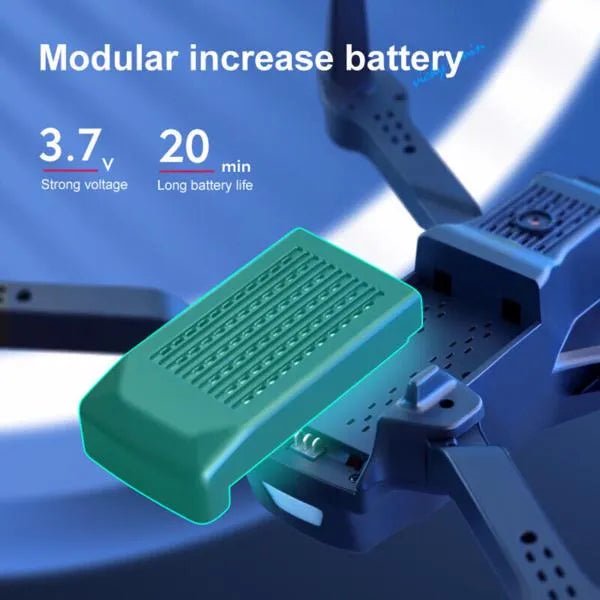 Green battery pack with text on voltage and life on a blue background