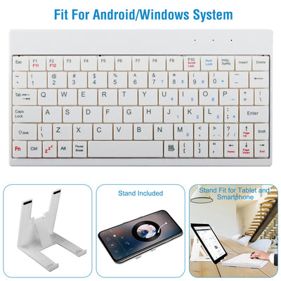White keyboard with stand for Android and Windows systems, shown on a white background.