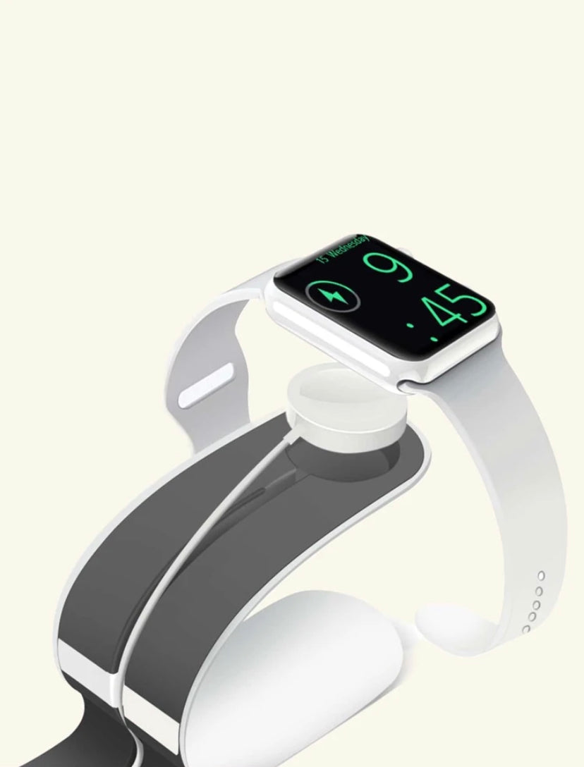 Smartwatch with a charging stand on a white background