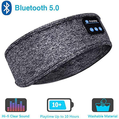 Gray Bluetooth Sleep Hood Headphones with wireless controls on a white background