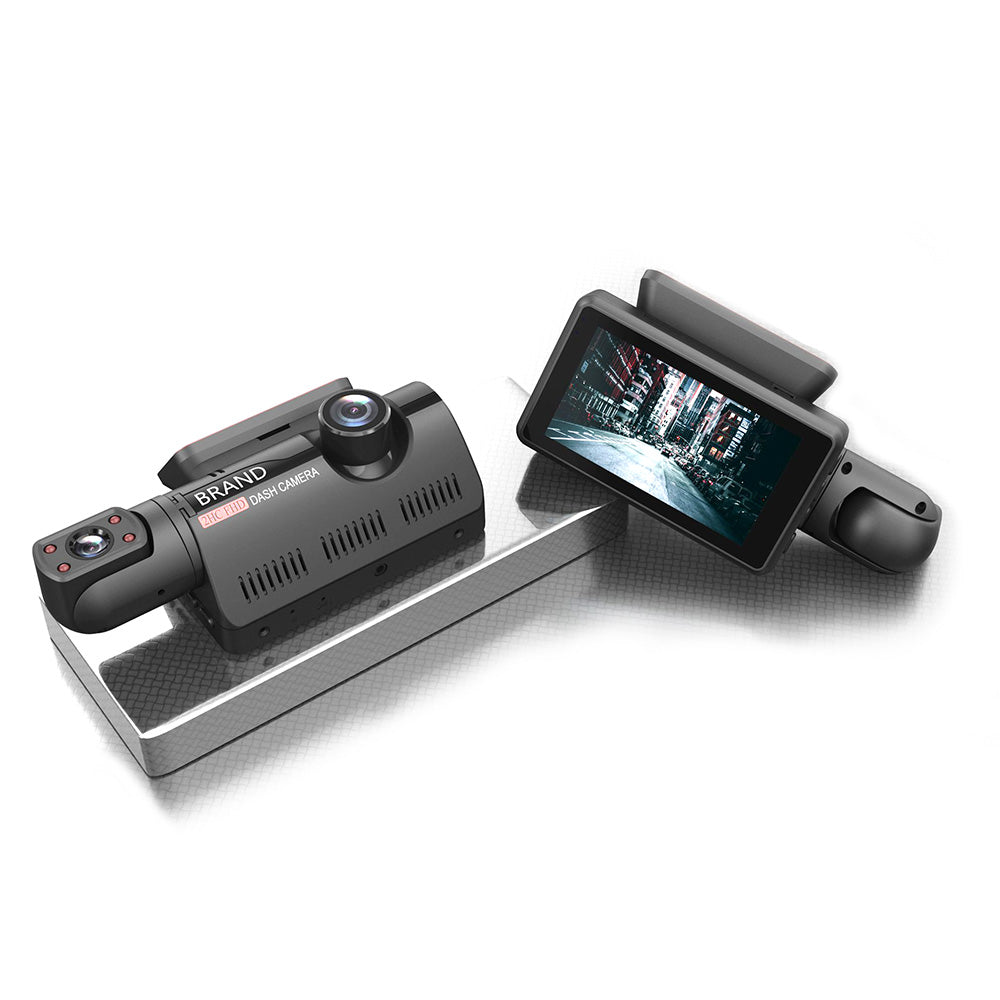 Car dashboard camera with screen on a white background