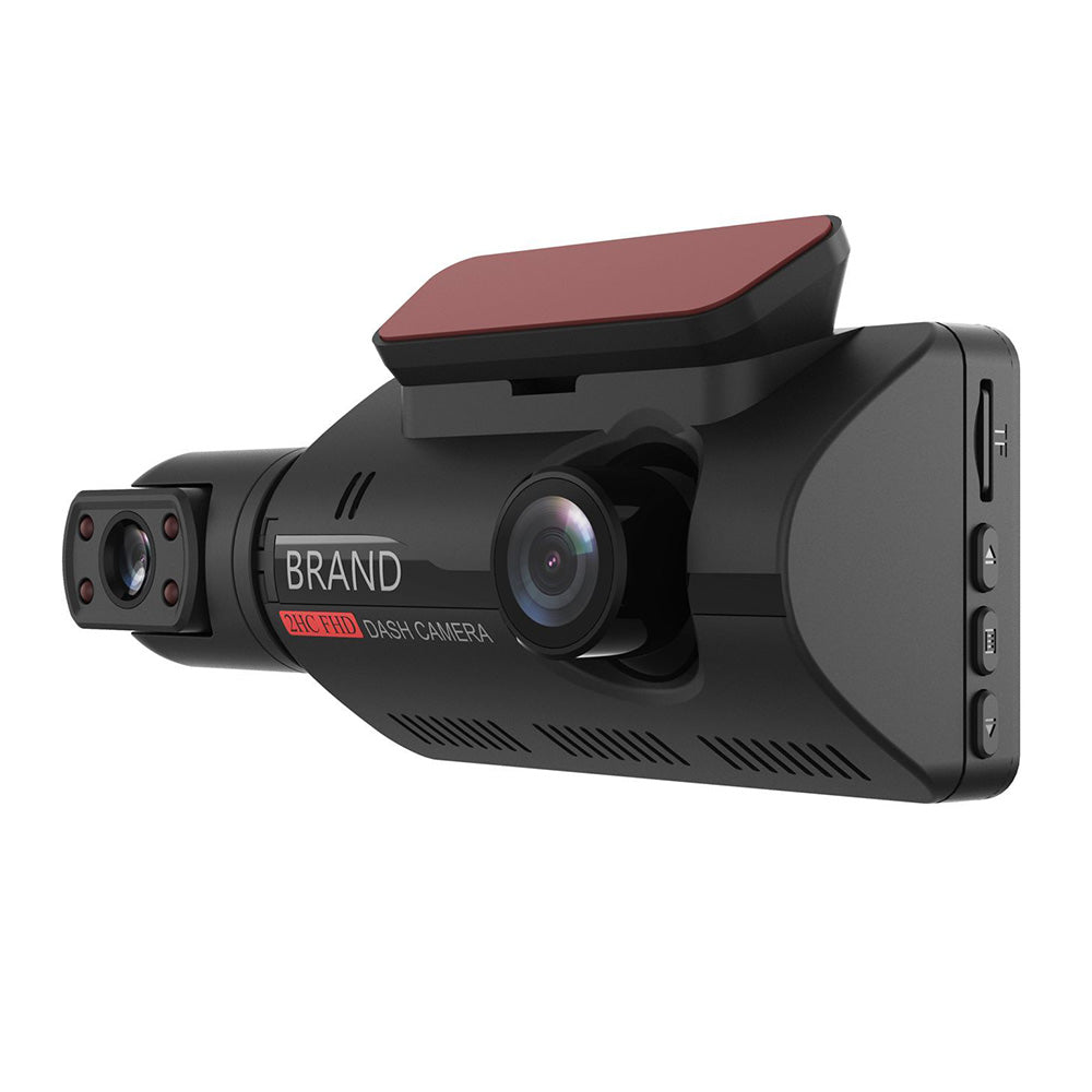 Car dashboard camera with brand logo on a white background
