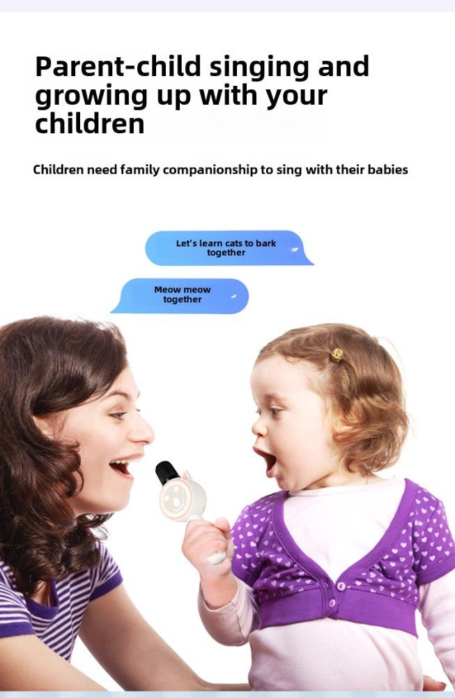Woman and child singing together with text about family companionship and learning.