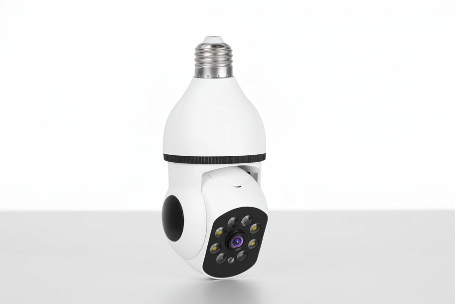 Smart light bulb with camera in a modern room