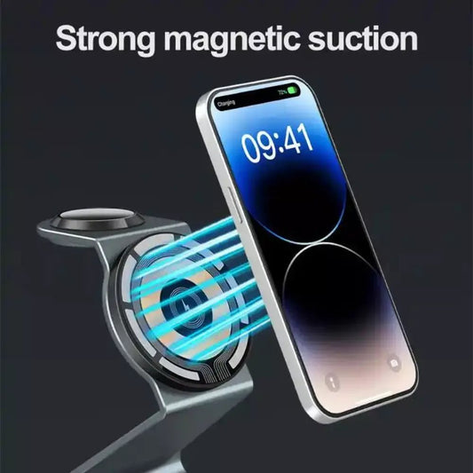 Phone holder with strong magnetic suction feature on a dark background