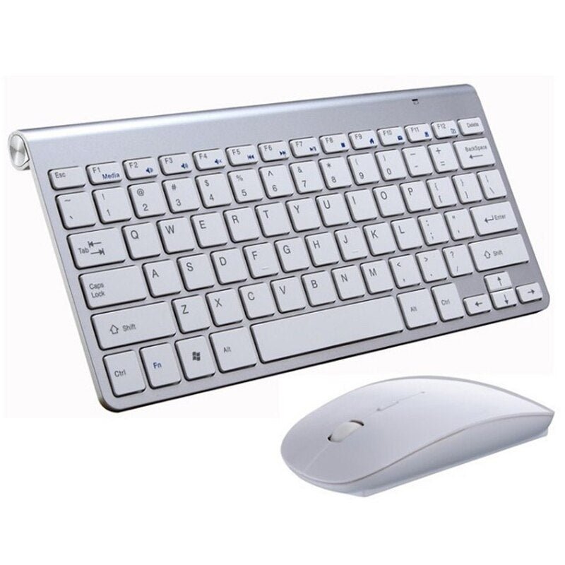 Silver keyboard and mouse set on a white background