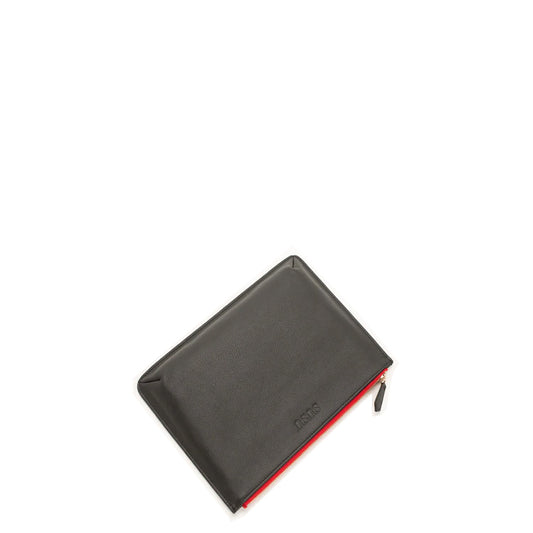 Black and red pouch on a white background